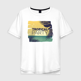 Мужская футболка хлопок Oversize с принтом Тропическое лето в Курске, 100% хлопок | свободный крой, круглый ворот, “спинка” длиннее передней части | Тематика изображения на принте: лето | море | отдых | пальма | песок | пляж | путешествия | солнце