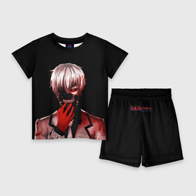 Детский костюм с шортами 3D с принтом Ken Kaneki в крови в Курске,  |  | anime | blood | eyepatch | ghoul | kaneki | ken | one eyed | tokyo | tokyoghoul | гуль | канеки | кен | кровь | одноглазый | токийский