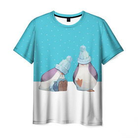Мужская футболка 3D с принтом Милые пингвинчики в Курске, 100% полиэфир | прямой крой, круглый вырез горловины, длина до линии бедер | christmas | new | pinguin | snow | snowflakes | winter | xmas | year | год | зима | новый | пингвин | рождество | снег | снежинки