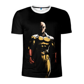 Мужская футболка 3D спортивная с принтом Сайтама в Курске, 100% полиэстер с улучшенными характеристиками | приталенный силуэт, круглая горловина, широкие плечи, сужается к линии бедра | man | one | punch | saitama | аниме | ванпанчмен | манга