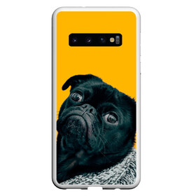Чехол для Samsung Galaxy S10 с принтом Бульдожка в Курске, Силикон | Область печати: задняя сторона чехла, без боковых панелей | Тематика изображения на принте: бульдог | паг | пес | собака | черный