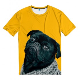 Мужская футболка 3D с принтом Бульдожка в Курске, 100% полиэфир | прямой крой, круглый вырез горловины, длина до линии бедер | бульдог | паг | пес | собака | черный