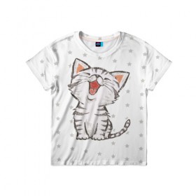 Детская футболка 3D с принтом Милейший Котик в Курске, 100% гипоаллергенный полиэфир | прямой крой, круглый вырез горловины, длина до линии бедер, чуть спущенное плечо, ткань немного тянется | Тематика изображения на принте: cat | cats | cute | kitten | kitty | pussy | smile | звезды | кот | котенок | котик | котики | коты | котята | кошечка | кошечки | кошка | кошки | милая | милота | милый | полосатый | смеется | улыбается | улыбака | улыбка