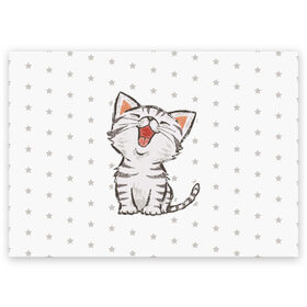 Поздравительная открытка с принтом Милейший Котик в Курске, 100% бумага | плотность бумаги 280 г/м2, матовая, на обратной стороне линовка и место для марки
 | cat | cats | cute | kitten | kitty | pussy | smile | звезды | кот | котенок | котик | котики | коты | котята | кошечка | кошечки | кошка | кошки | милая | милота | милый | полосатый | смеется | улыбается | улыбака | улыбка