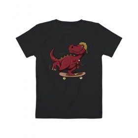 Детская футболка хлопок с принтом Динозавр в Курске, 100% хлопок | круглый вырез горловины, полуприлегающий силуэт, длина до линии бедер | Тематика изображения на принте: динозавр | рекс | скейт