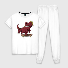 Женская пижама хлопок с принтом Динозавр в Курске, 100% хлопок | брюки и футболка прямого кроя, без карманов, на брюках мягкая резинка на поясе и по низу штанин | динозавр | рекс | скейт