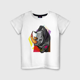Детская футболка хлопок с принтом Носорог в Курске, 100% хлопок | круглый вырез горловины, полуприлегающий силуэт, длина до линии бедер | 
