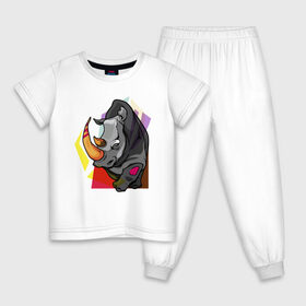 Детская пижама хлопок с принтом Носорог в Курске, 100% хлопок |  брюки и футболка прямого кроя, без карманов, на брюках мягкая резинка на поясе и по низу штанин
 | 