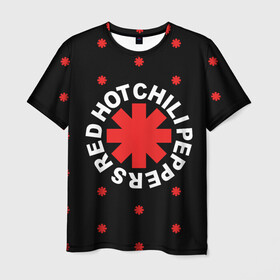 Мужская футболка 3D с принтом Red Hot Chili Peppers в Курске, 100% полиэфир | прямой крой, круглый вырез горловины, длина до линии бедер | chili | cross | hot | logo | music | peppers | red | red hot chili peppers | rhcp | rock | star | symbol | звезда | звездочка | красная | красный | крест | логотип | музыка | перцы | рок | символ | цветок | цветочек | чили