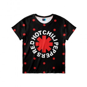 Детская футболка 3D с принтом Red Hot Chili Peppers в Курске, 100% гипоаллергенный полиэфир | прямой крой, круглый вырез горловины, длина до линии бедер, чуть спущенное плечо, ткань немного тянется | chili | cross | hot | logo | music | peppers | red | red hot chili peppers | rhcp | rock | star | symbol | звезда | звездочка | красная | красный | крест | логотип | музыка | перцы | рок | символ | цветок | цветочек | чили