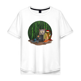 Мужская футболка хлопок Oversize с принтом IT - кот в Курске, 100% хлопок | свободный крой, круглый ворот, “спинка” длиннее передней части | birdborn | it | компьютер | кот | подарок | программист | профессия