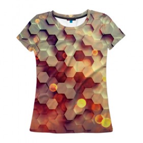 Женская футболка 3D с принтом hexagon abstract в Курске, 100% полиэфир ( синтетическое хлопкоподобное полотно) | прямой крой, круглый вырез горловины, длина до линии бедер | 