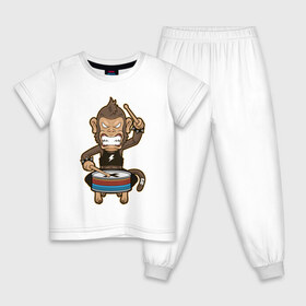 Детская пижама хлопок с принтом Обезьяна и барабан в Курске, 100% хлопок |  брюки и футболка прямого кроя, без карманов, на брюках мягкая резинка на поясе и по низу штанин
 | барабан | обезьяны | рок