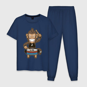 Мужская пижама хлопок с принтом Обезьяна и барабан в Курске, 100% хлопок | брюки и футболка прямого кроя, без карманов, на брюках мягкая резинка на поясе и по низу штанин
 | барабан | обезьяны | рок