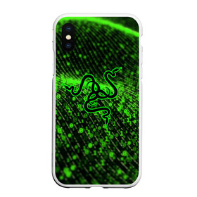 Чехол для iPhone XS Max матовый с принтом RAZER в Курске, Силикон | Область печати: задняя сторона чехла, без боковых панелей | Тематика изображения на принте: 101 | brand | company | gamer | green | logo | mamba | naga | player | razer | rzr | snake | бренд | железо | зеленый | змея | компания | лого | рейзер | софт