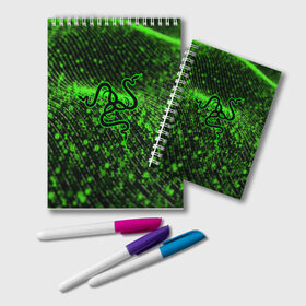 Блокнот с принтом RAZER в Курске, 100% бумага | 48 листов, плотность листов — 60 г/м2, плотность картонной обложки — 250 г/м2. Листы скреплены удобной пружинной спиралью. Цвет линий — светло-серый
 | 101 | brand | company | gamer | green | logo | mamba | naga | player | razer | rzr | snake | бренд | железо | зеленый | змея | компания | лого | рейзер | софт
