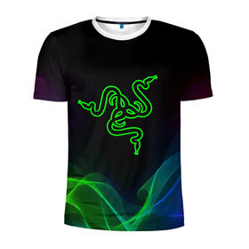 Мужская футболка 3D спортивная с принтом RAZER в Курске, 100% полиэстер с улучшенными характеристиками | приталенный силуэт, круглая горловина, широкие плечи, сужается к линии бедра | 101 | brand | company | gamer | green | logo | mamba | naga | player | razer | rzr | snake | бренд | железо | зеленый | змея | компания | лого | рейзер | софт
