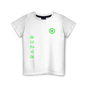 Детская футболка хлопок с принтом RAZER в Курске, 100% хлопок | круглый вырез горловины, полуприлегающий силуэт, длина до линии бедер | 101 | brand | company | gamer | green | logo | mamba | naga | player | razer | rzr | snake | бренд | железо | зеленый | змея | компания | лого | рейзер | софт