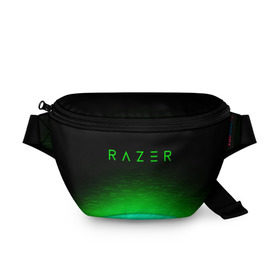 Поясная сумка 3D с принтом RAZER в Курске, 100% полиэстер | плотная ткань, ремень с регулируемой длиной, внутри несколько карманов для мелочей, основное отделение и карман с обратной стороны сумки застегиваются на молнию | 101 | brand | company | gamer | green | logo | mamba | naga | player | razer | rzr | snake | бренд | железо | зеленый | змея | компания | лого | рейзер | софт