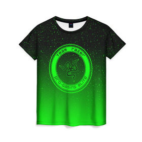 Женская футболка 3D с принтом RAZER SPACE в Курске, 100% полиэфир ( синтетическое хлопкоподобное полотно) | прямой крой, круглый вырез горловины, длина до линии бедер | 101 | brand | company | gamer | green | logo | mamba | naga | player | razer | rzr | snake | space | бренд | железо | зеленый | змея | компания | космос | лого | рейзер | софт