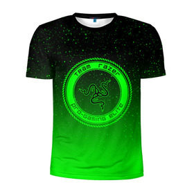 Мужская футболка 3D спортивная с принтом RAZER SPACE в Курске, 100% полиэстер с улучшенными характеристиками | приталенный силуэт, круглая горловина, широкие плечи, сужается к линии бедра | 101 | brand | company | gamer | green | logo | mamba | naga | player | razer | rzr | snake | space | бренд | железо | зеленый | змея | компания | космос | лого | рейзер | софт
