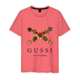 Мужская футболка хлопок с принтом Gussi na mangale в Курске, 100% хлопок | прямой крой, круглый вырез горловины, длина до линии бедер, слегка спущенное плечо. | антибренд | гуси на мангале | стиль | юмор