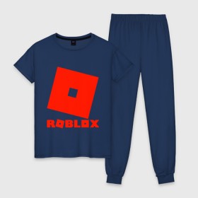 Женская пижама хлопок с принтом Roblox Logo в Курске, 100% хлопок | брюки и футболка прямого кроя, без карманов, на брюках мягкая резинка на поясе и по низу штанин | logo | roblox | лого | логотип | надпись | роблокс