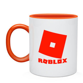 Кружка двухцветная с принтом Roblox Logo в Курске, керамика | объем — 330 мл, диаметр — 80 мм. Цветная ручка и кайма сверху, в некоторых цветах — вся внутренняя часть | logo | roblox | лого | логотип | надпись | роблокс