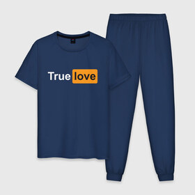 Мужская пижама хлопок с принтом True Love в Курске, 100% хлопок | брюки и футболка прямого кроя, без карманов, на брюках мягкая резинка на поясе и по низу штанин
 | Тематика изображения на принте: любовь | настоящая | реальная | честная | чистая | чувства