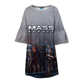 Детское платье 3D с принтом Mass Effect в Курске, 100% полиэстер | прямой силуэт, чуть расширенный к низу. Круглая горловина, на рукавах — воланы | amdromeda initiative | andromeda | game | gun | hemet | n7 | rifle | ryder | soldier | space | star | weapon