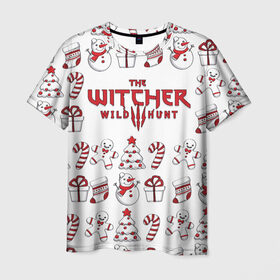 Мужская футболка 3D с принтом The Witcher Новогодний в Курске, 100% полиэфир | прямой крой, круглый вырез горловины, длина до линии бедер | wild hunt | арбалет | ведьмак 3 | геральт | год | дикая | магия | новый | охота | снег | цири
