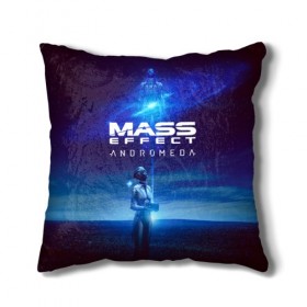 Подушка 3D с принтом MASS EFFECT ANDROMEDA в Курске, наволочка – 100% полиэстер, наполнитель – холлофайбер (легкий наполнитель, не вызывает аллергию). | состоит из подушки и наволочки. Наволочка на молнии, легко снимается для стирки | amdromeda initiative | andromeda | game | gun | hemet | n7 | rifle | ryder | soldier | space | star | weapon