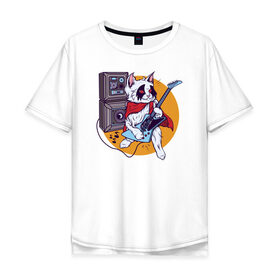 Мужская футболка хлопок Oversize с принтом Кот Рокер в Курске, 100% хлопок | свободный крой, круглый ворот, “спинка” длиннее передней части | cat | rock | гитара | кот | котик | музыка | рок | рокер