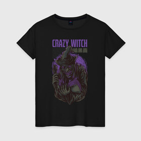 Женская футболка хлопок с принтом Ведьма в Курске, 100% хлопок | прямой крой, круглый вырез горловины, длина до линии бедер, слегка спущенное плечо | witch | баба яга | ведьма | колдунья | ужас