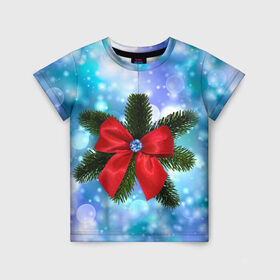 Детская футболка 3D с принтом Новогодний бантик в Курске, 100% гипоаллергенный полиэфир | прямой крой, круглый вырез горловины, длина до линии бедер, чуть спущенное плечо, ткань немного тянется | christmas | cookie | gift | gingerbread | new | present | snow | snowflakes | three | xmas | year | год | ёлка | ель | новый | подарок | пряник | рождество | снег | снежинки | сюрприз