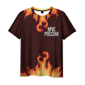 Мужская футболка 3D с принтом МЧС России в Курске, 100% полиэфир | прямой крой, круглый вырез горловины, длина до линии бедер | мчс | огонь | пламя | пожар | пожарник | пожарный | профессия | россия