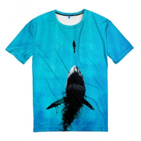 Мужская футболка 3D с принтом Акула на охоте в Курске, 100% полиэфир | прямой крой, круглый вырез горловины, длина до линии бедер | акула | женщина | море | охота | рыба | хищник