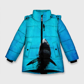 Зимняя куртка для девочек 3D с принтом Акула на охоте в Курске, ткань верха — 100% полиэстер; подклад — 100% полиэстер, утеплитель — 100% полиэстер. | длина ниже бедра, удлиненная спинка, воротник стойка и отстегивающийся капюшон. Есть боковые карманы с листочкой на кнопках, утяжки по низу изделия и внутренний карман на молнии. 

Предусмотрены светоотражающий принт на спинке, радужный светоотражающий элемент на пуллере молнии и на резинке для утяжки. | акула | женщина | море | охота | рыба | хищник