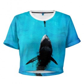 Женская футболка Cropp-top с принтом Акула на охоте в Курске, 100% полиэстер | круглая горловина, длина футболки до линии талии, рукава с отворотами | акула | женщина | море | охота | рыба | хищник