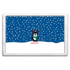 Магнит 45*70 с принтом Праздничный пингвинчик в Курске, Пластик | Размер: 78*52 мм; Размер печати: 70*45 | christmas | deer | new | pinguin | snow | snowflakes | winter | xmas | year | год | зима | новый | олень | пингвин | рождество | снег | снежинки