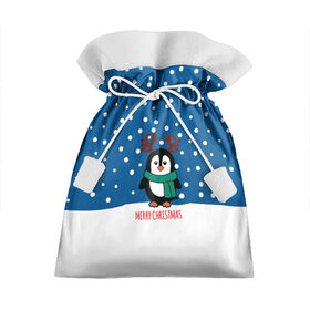 Подарочный 3D мешок с принтом Праздничный пингвинчик в Курске, 100% полиэстер | Размер: 29*39 см | Тематика изображения на принте: christmas | deer | new | pinguin | snow | snowflakes | winter | xmas | year | год | зима | новый | олень | пингвин | рождество | снег | снежинки