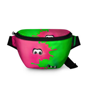 Поясная сумка 3D с принтом Splatoon в Курске, 100% полиэстер | плотная ткань, ремень с регулируемой длиной, внутри несколько карманов для мелочей, основное отделение и карман с обратной стороны сумки застегиваются на молнию | брызги | глаза | зеленый | игра | краски | розовый | салатовый