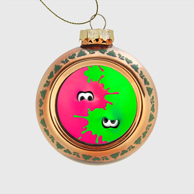 Стеклянный ёлочный шар с принтом Splatoon в Курске, Стекло | Диаметр: 80 мм | Тематика изображения на принте: брызги | глаза | зеленый | игра | краски | розовый | салатовый