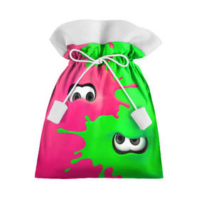 Подарочный 3D мешок с принтом Splatoon в Курске, 100% полиэстер | Размер: 29*39 см | Тематика изображения на принте: брызги | глаза | зеленый | игра | краски | розовый | салатовый