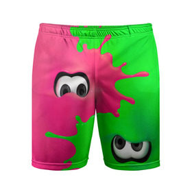 Мужские шорты спортивные с принтом Splatoon в Курске,  |  | брызги | глаза | зеленый | игра | краски | розовый | салатовый