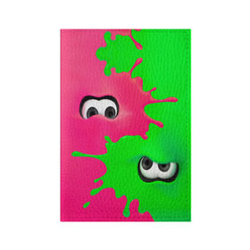 Обложка для паспорта матовая кожа с принтом Splatoon в Курске, натуральная матовая кожа | размер 19,3 х 13,7 см; прозрачные пластиковые крепления | брызги | глаза | зеленый | игра | краски | розовый | салатовый