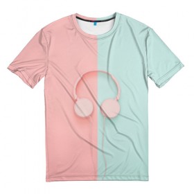 Мужская футболка 3D с принтом Наушники в Курске, 100% полиэфир | прямой крой, круглый вырез горловины, длина до линии бедер | музыка | настроение | наушники | ноты | позитив