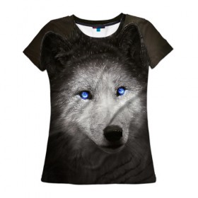 Женская футболка 3D с принтом Голубоглазый волк в Курске, 100% полиэфир ( синтетическое хлопкоподобное полотно) | прямой крой, круглый вырез горловины, длина до линии бедер | волк | глаза | охотник | серый | хищник