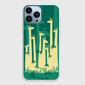 Чехол для iPhone 13 Pro Max с принтом Жирафы в Курске,  |  | africa | animals | fantasy | giraffes | long | neck | silhouette | spots | stencil | surrealism | аниме | африка | ветки | длинная | животные | жирафы | зелёный | картинка | крутой | листья | лучший | пятна | растения | рисунок | силуэт