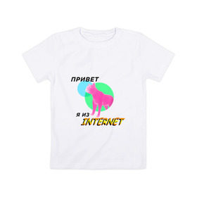 Детская футболка хлопок с принтом Привет я из internet в Курске, 100% хлопок | круглый вырез горловины, полуприлегающий силуэт, длина до линии бедер | internet | интернет | кот | мем | мемы про котов | надпись | прикол